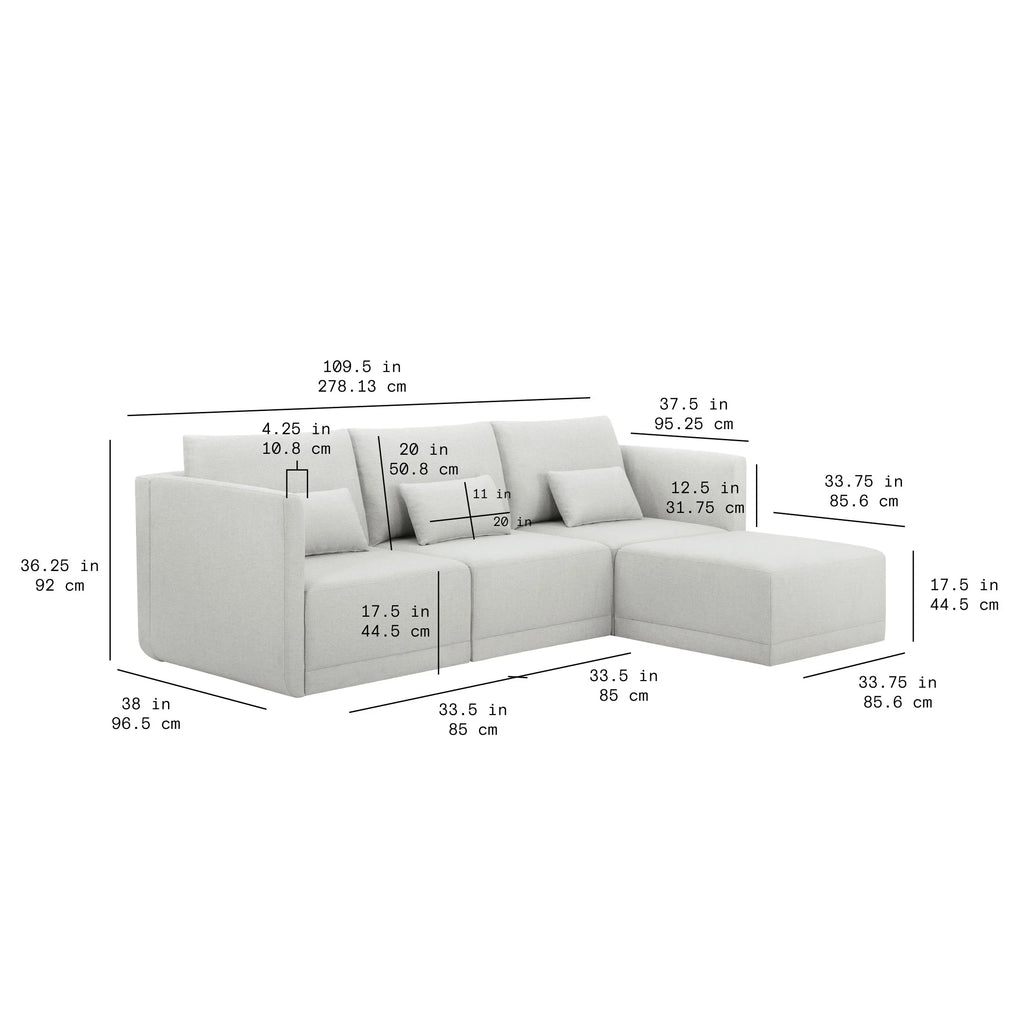 Beautiful Drew Modular Sectional Sofa with Ottoman by Drew Barrymore, Gray Fabric