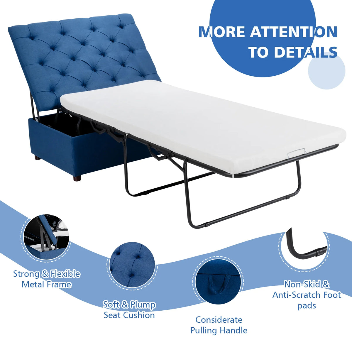 Costway Modern Solid Wood Folding Beds with Ottoman, Grey