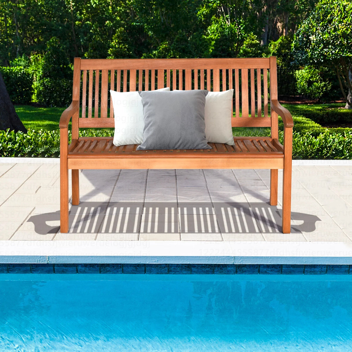 Costway 50'' Two Person Outdoor Garden Bench Loveseat Porch Chair Solid Wood W/Armrest