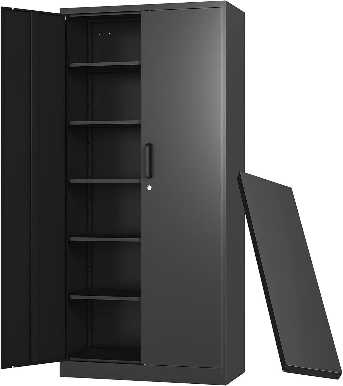 CQAOE 71" Metal Storage Cabinet with Lock, 5 Adjustable Shelves and 2 Doors, Steel Utility Cabinet for Garage, Office, Home, Gym, or School - Black