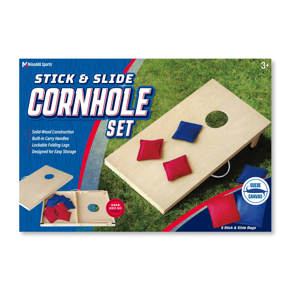 Cornhole Wooden, Stick & Slide, 10 Pieces, 2 Boards, 8 Bean Bags, Family Games, Ages 3+ by MinnARK