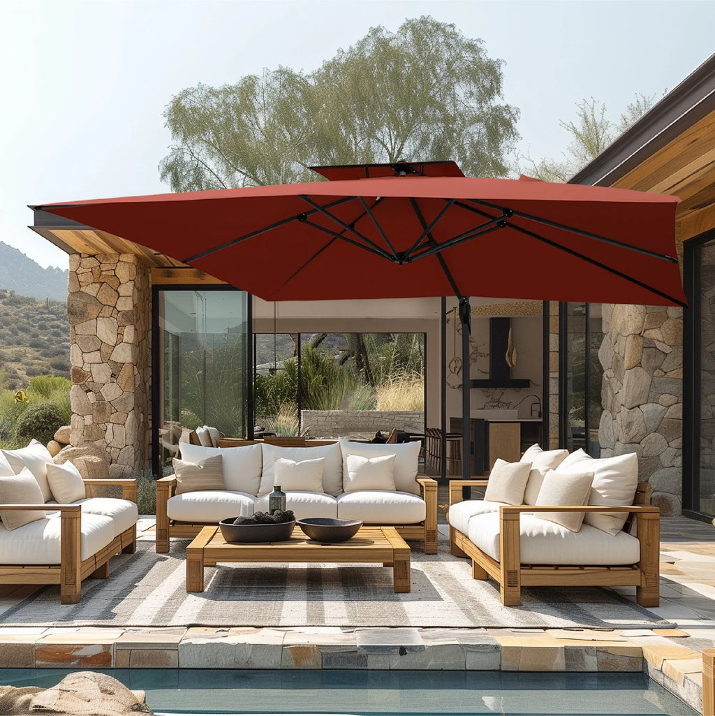 Alpha Joy 12x9ft Outdoor Patio Umbrella Large Rectangle Offset Cantilever Double Umbrella with 360°Rotation, Beige
