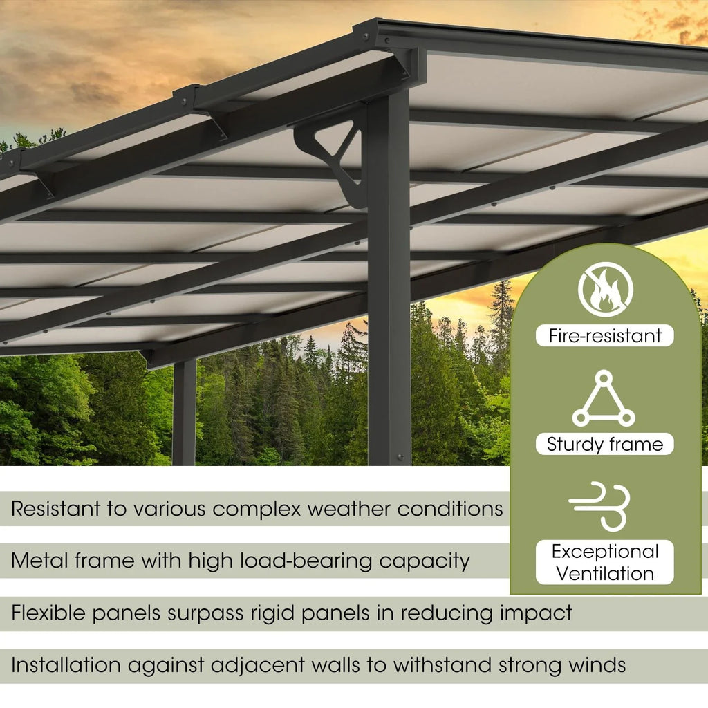 Aoxun 8' x 5' Gazebo for Patio, Gazebo Pergola with Sloped Roof, Grill Gazebo Large Wall-Mounted Heavy Duty Awnings, for Backyard, Deck, Patio