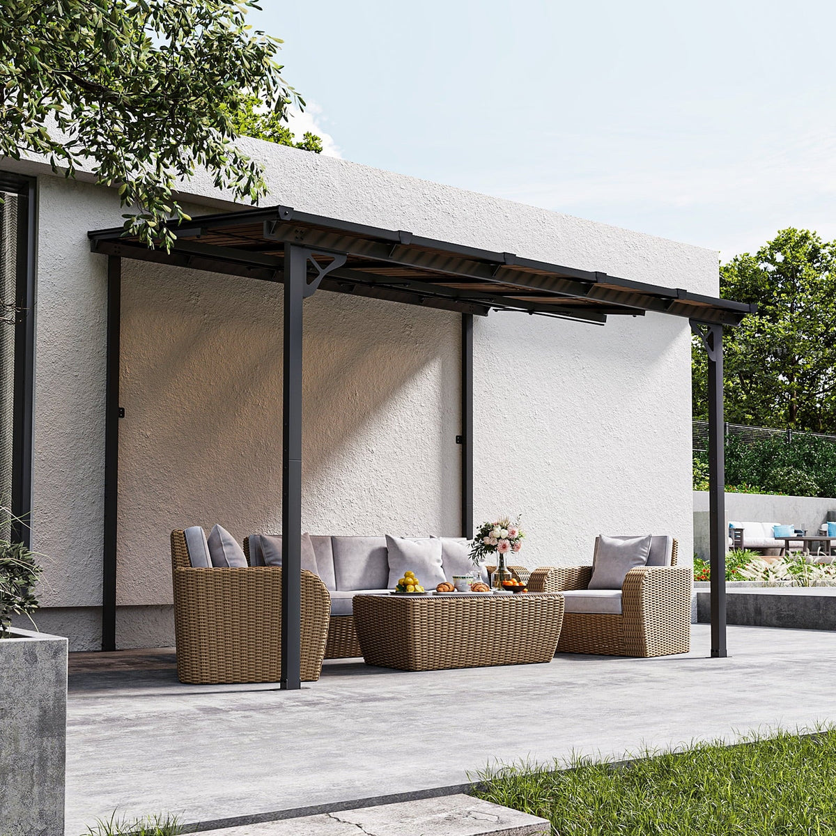 Aoxun 8' x 5' Gazebo for Patio, Gazebo Pergola with Sloped Roof, Grill Gazebo Large Wall-Mounted Heavy Duty Awnings, for Backyard, Deck, Patio