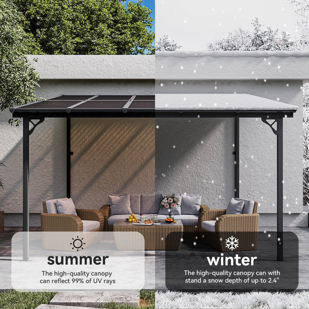 Aoxun 8' x 5' Gazebo for Patio, Gazebo Pergola with Sloped Roof, Grill Gazebo Large Wall-Mounted Heavy Duty Awnings, for Backyard, Deck, Patio
