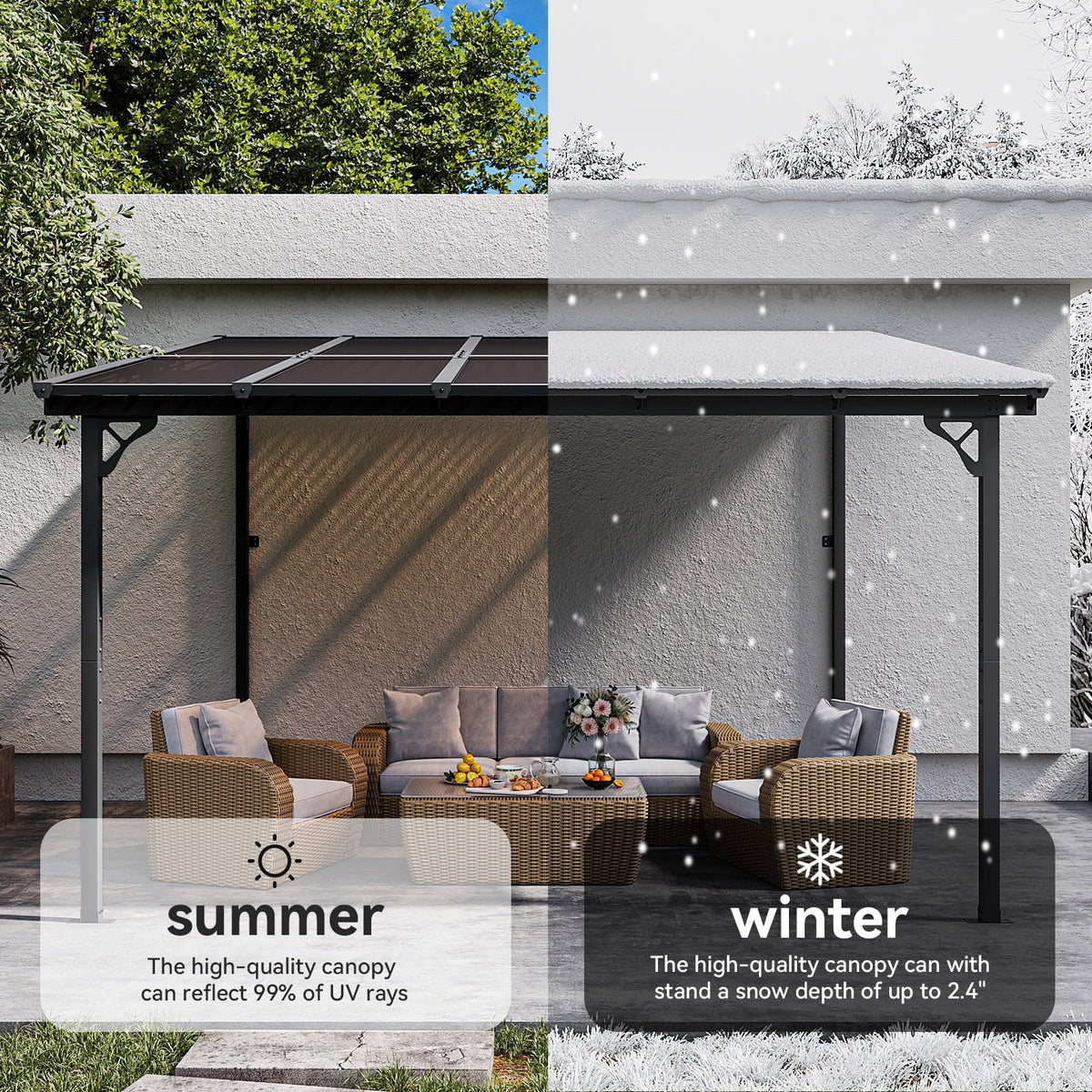 Aoxun 8' x 5' Gazebo for Patio, Gazebo Pergola with Sloped Roof, Grill Gazebo Large Wall-Mounted Heavy Duty Awnings, for Backyard, Deck, Patio