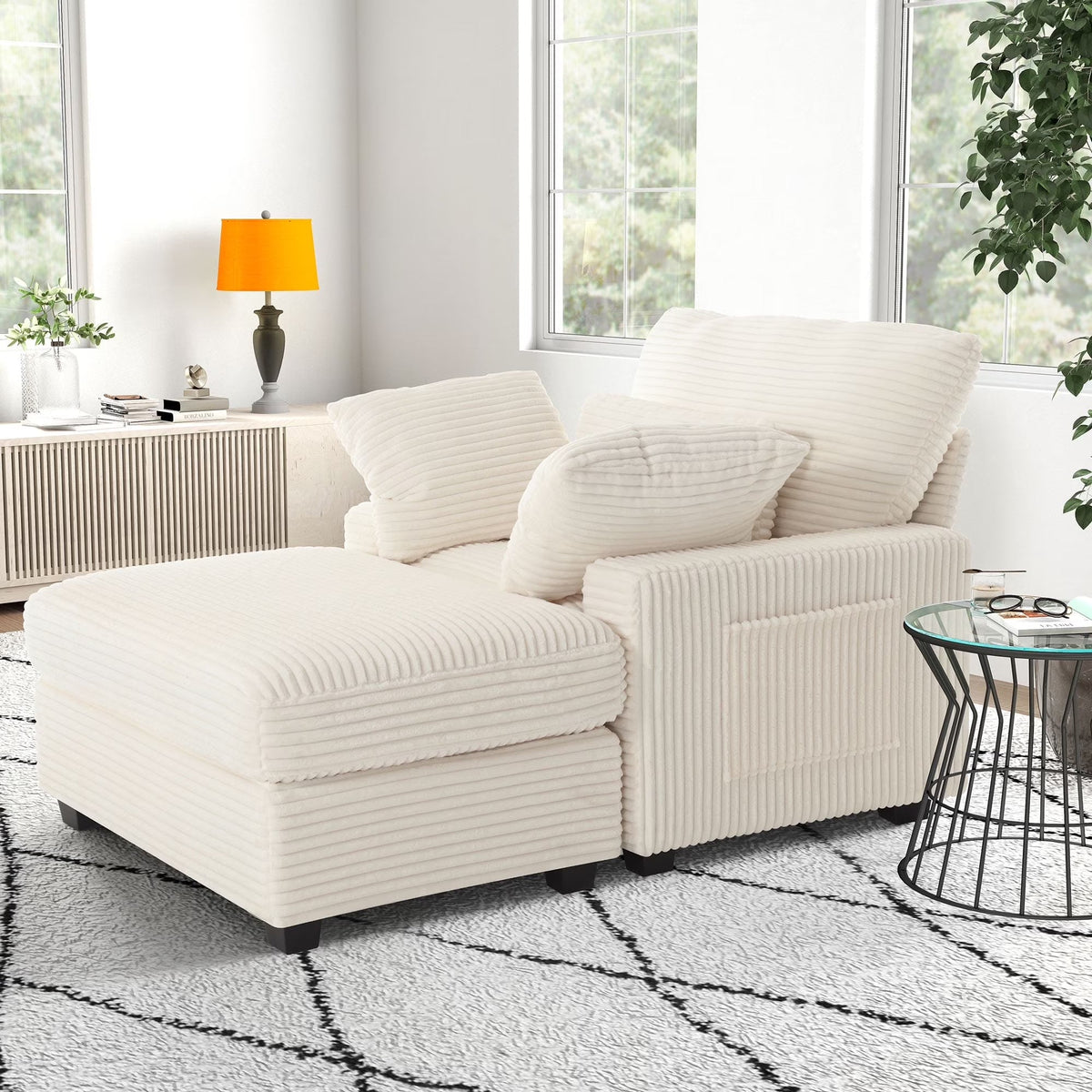 BedLuxury Oversized Accent Chair with Ottoman for Living Room,  Single Sleeper Sofa Armchair with 3 Pillows, Lounge Sofa Bed, Green
