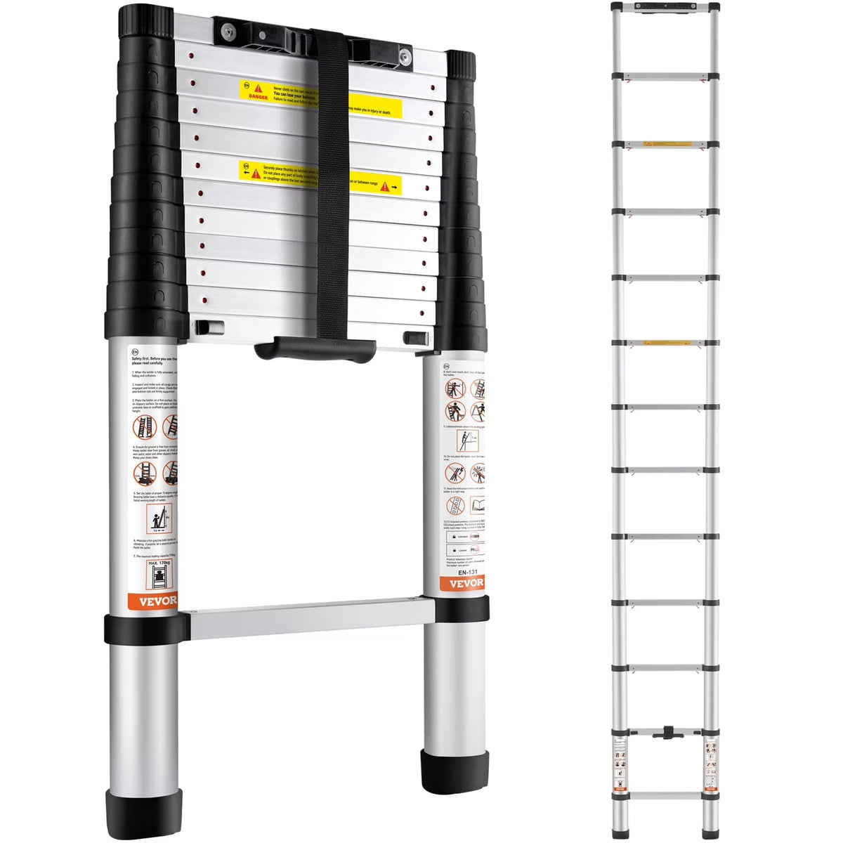 BENTISM 12.5 FT Telescoping Ladder, Aluminum Collapsible Ladder with One-Button Retraction,375 LB Capacity,ANSI Certified | Portable for Home, RV, Loft Use