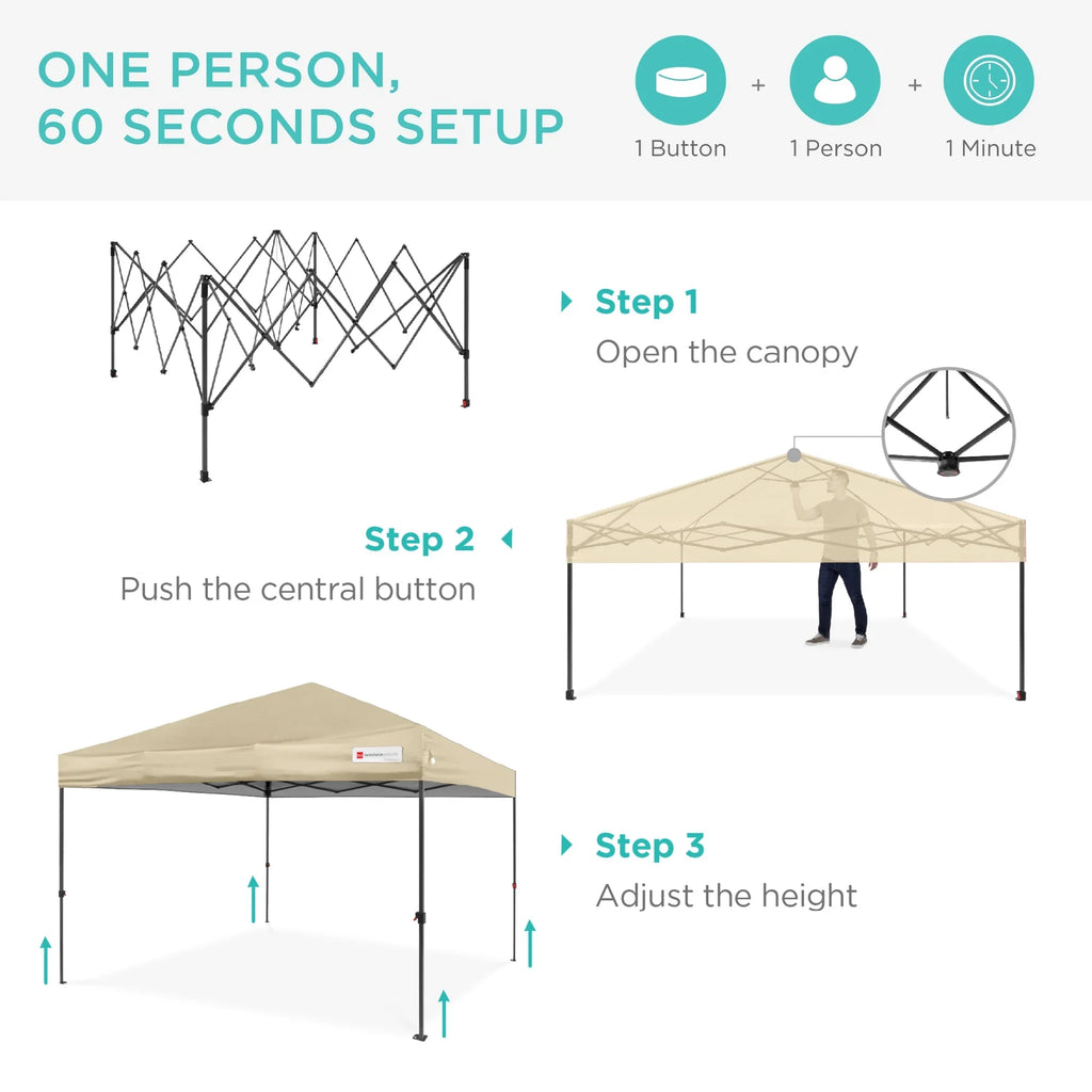 Best Choice Products 12x12ft Easy Setup Pop Up Canopy w/ 1-Button Setup, Wheeled Case, 4 Weight Bags - Navy Blue