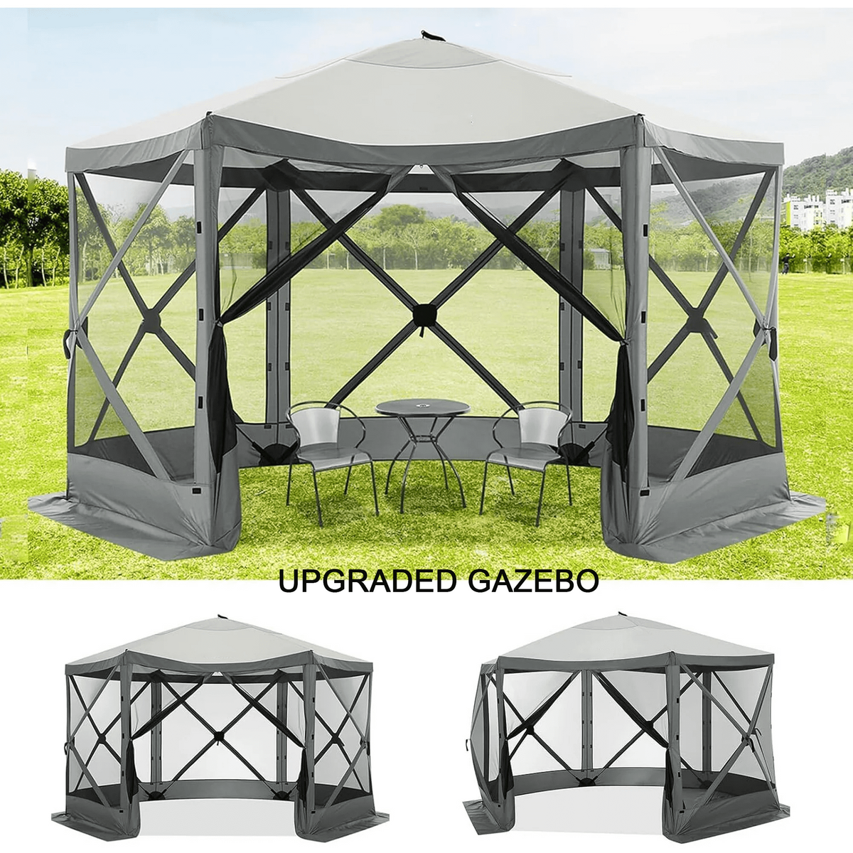 COBIZI 12x12 Pop Up Canopy Gazebo, Outdoor Canopy Tent Screen House with 5 sidewalls and Netting for Camping, Waterproof, UV Resistant, Ez Set-up Party Tent with Carrying Bag and Ground Stakes,Brown