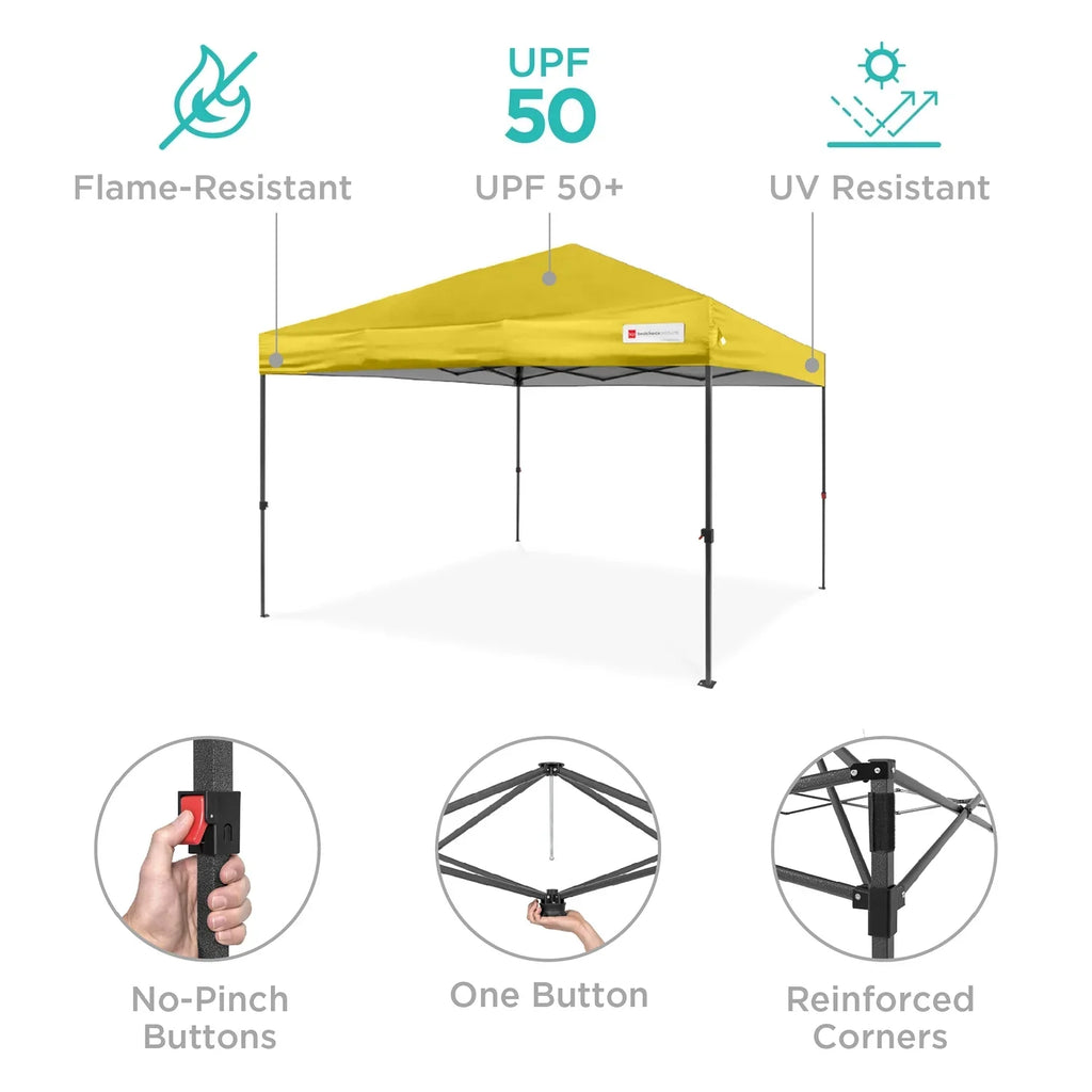 Best Choice Products 12x12ft Easy Setup Pop Up Canopy w/ 1-Button Setup, Wheeled Case, 4 Weight Bags - Navy Blue