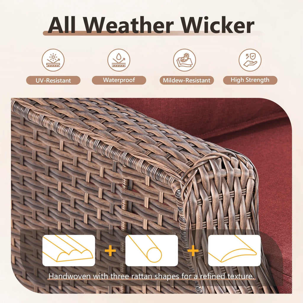 Bellefurn Outdoor Patio Furniture Set with Fire Pit and Swivel Rocker Chair,High-Back Wicker Outdoor Conversation Sets with 3 Seater Couch and Side Table Set for Porch,Deck,Garden