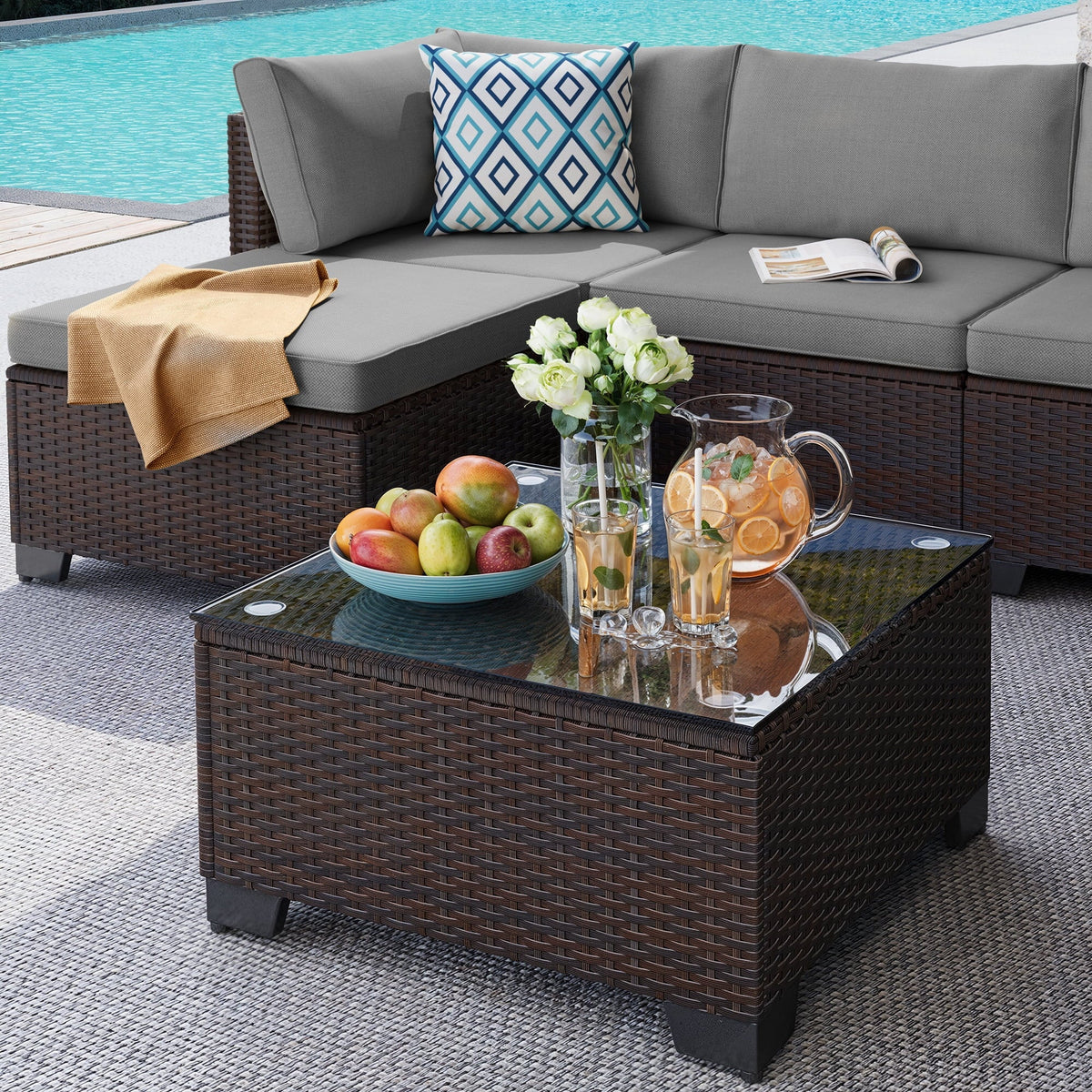 Aiho 7-Piece Rattan Patio Furniture Set , Outdoor Sectional Furniture Set for Patio, Garden, Backyard, Grey