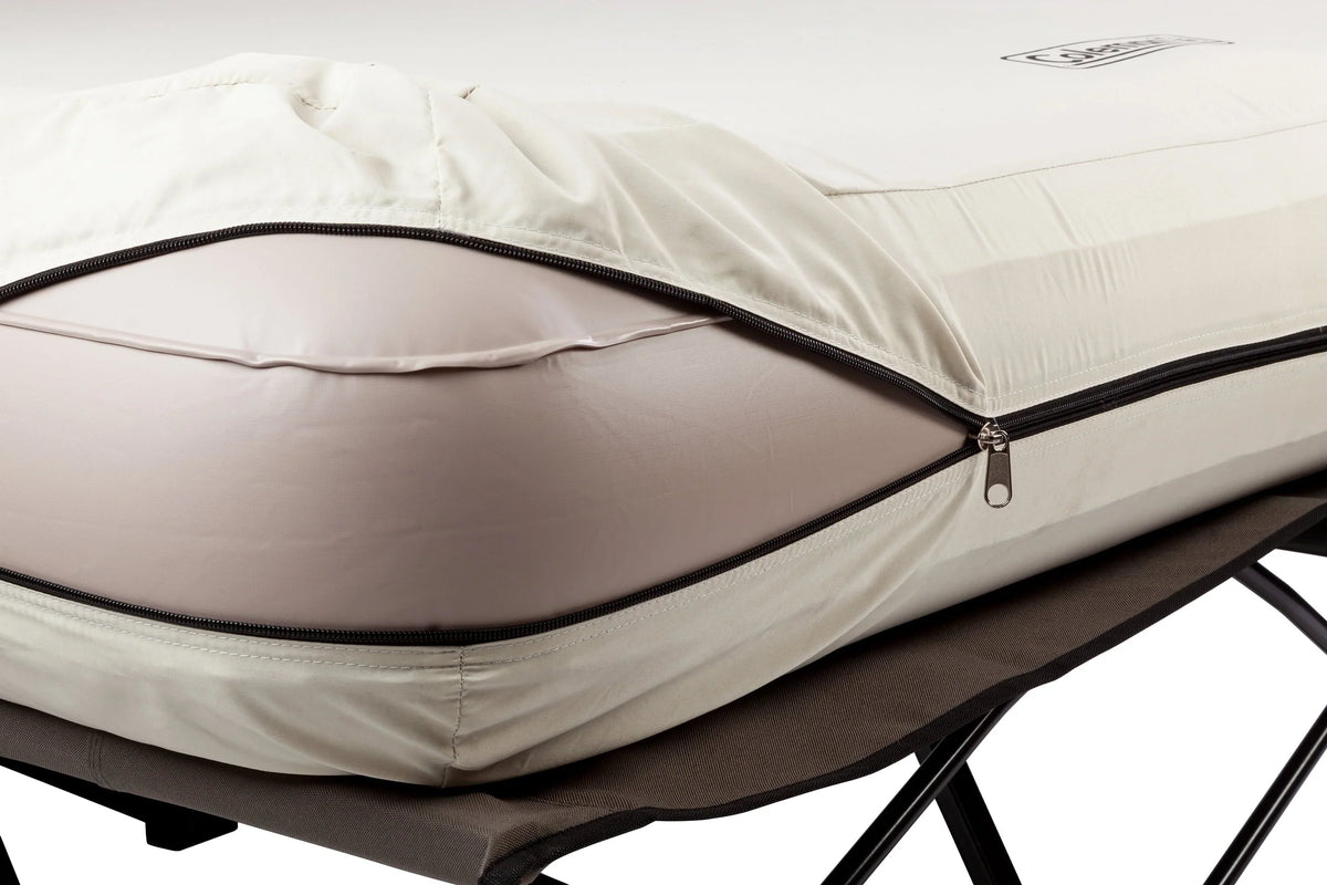 Coleman Cot and Thick Queen Air Mattress Combo Side Tables, Pump Included