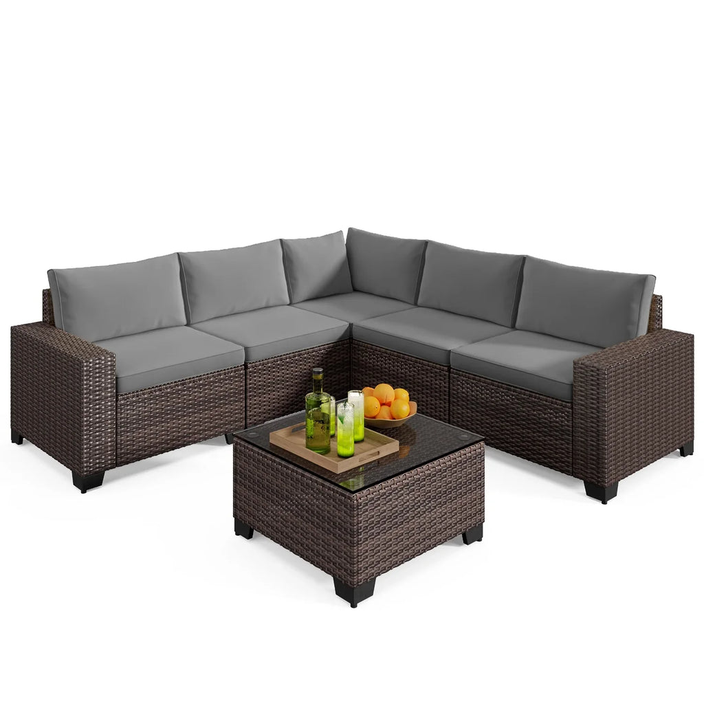 Aiho 7-Piece Rattan Patio Furniture Set , Outdoor Sectional Furniture Set for Patio, Garden, Backyard, Grey