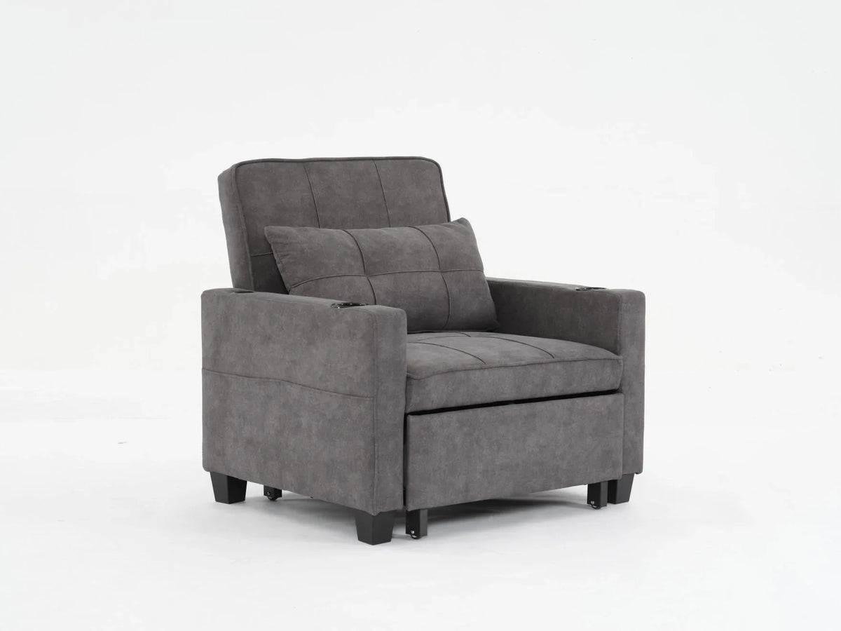 Convertible Futon Sofa Bed, 3-in-1 Multi-Functional Sleeper Chair Bed with USB Ports, Adjustable Backrest Recliner,for Living Room Bedroom Small Space, Tech Cloth, Dark Grey