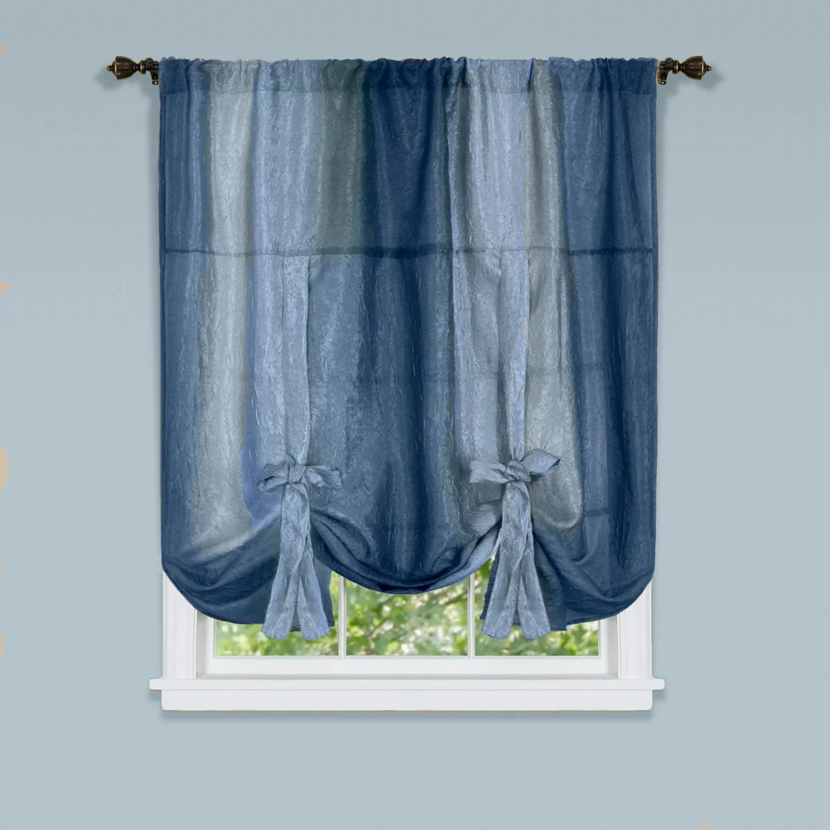 Designer Home Ombre Window Curtains, Modern Semi-Sheer Window Curtain Drape Shade Panels, Window Treatment for Livingroom, Bedroom and Kitchen, 50" x 63" Tie-Up Shade Blue