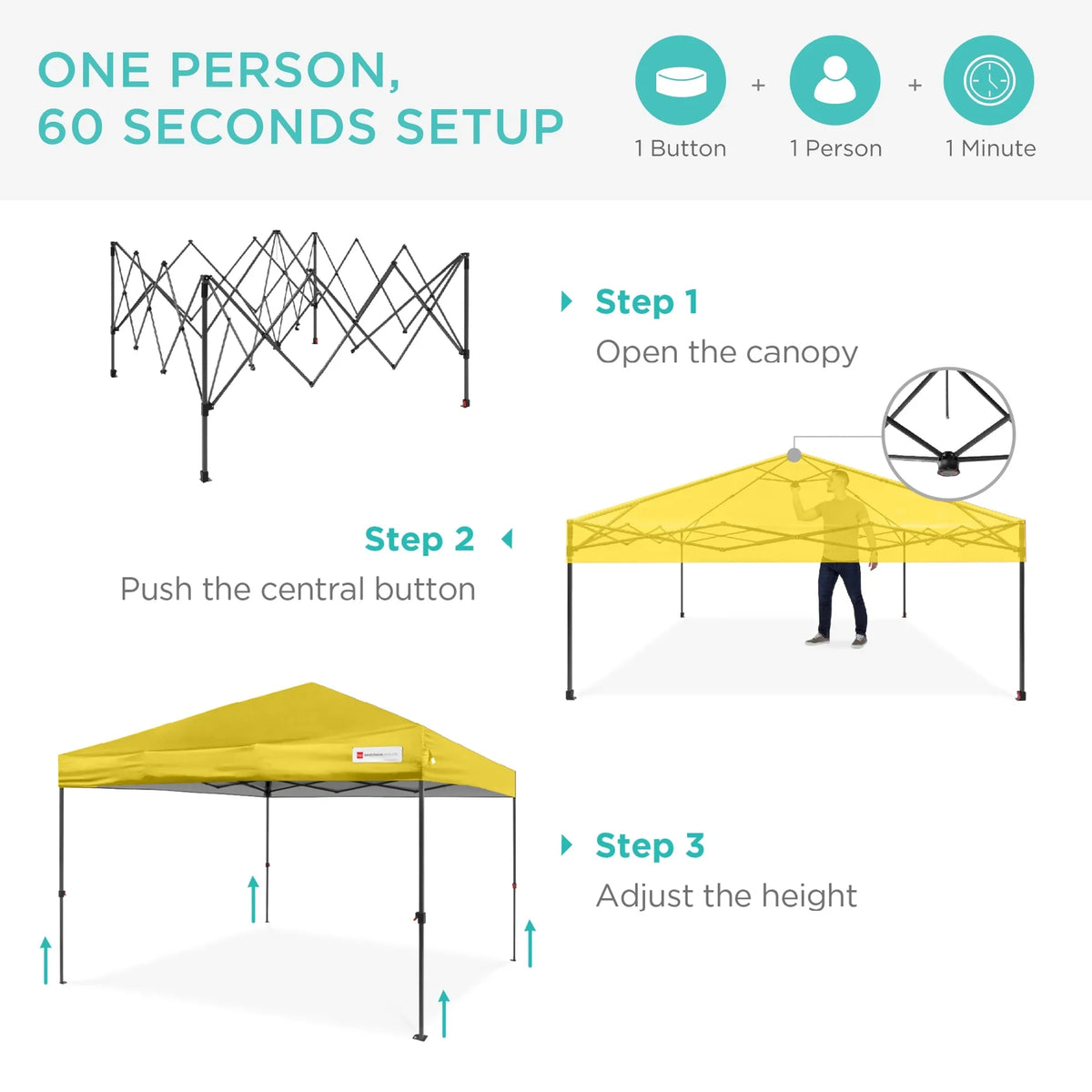 Best Choice Products 12x12ft Easy Setup Pop Up Canopy w/ 1-Button Setup, Wheeled Case, 4 Weight Bags - Navy Blue