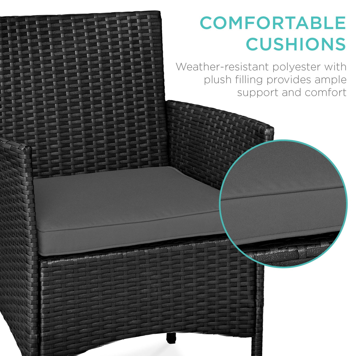 Best Choice Products 3-Piece Outdoor Wicker Conversation Patio Bistro Set, w/ 2 Chairs, Table - Gray/Navy
