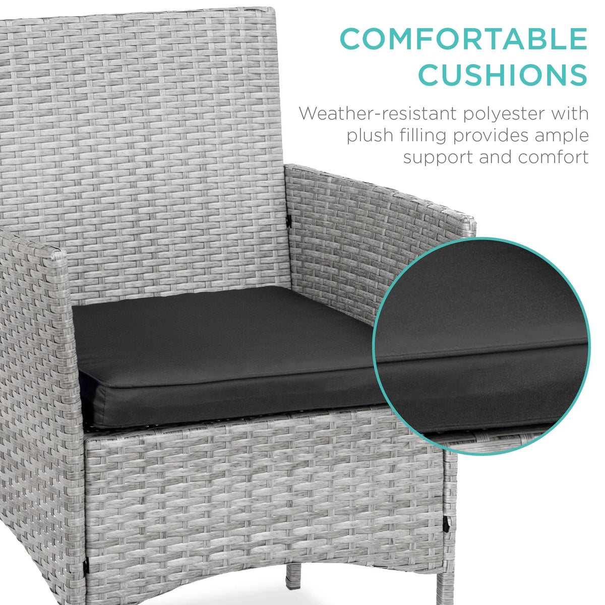 Best Choice Products 3-Piece Outdoor Wicker Conversation Patio Bistro Set, w/ 2 Chairs, Table - Gray/Navy
