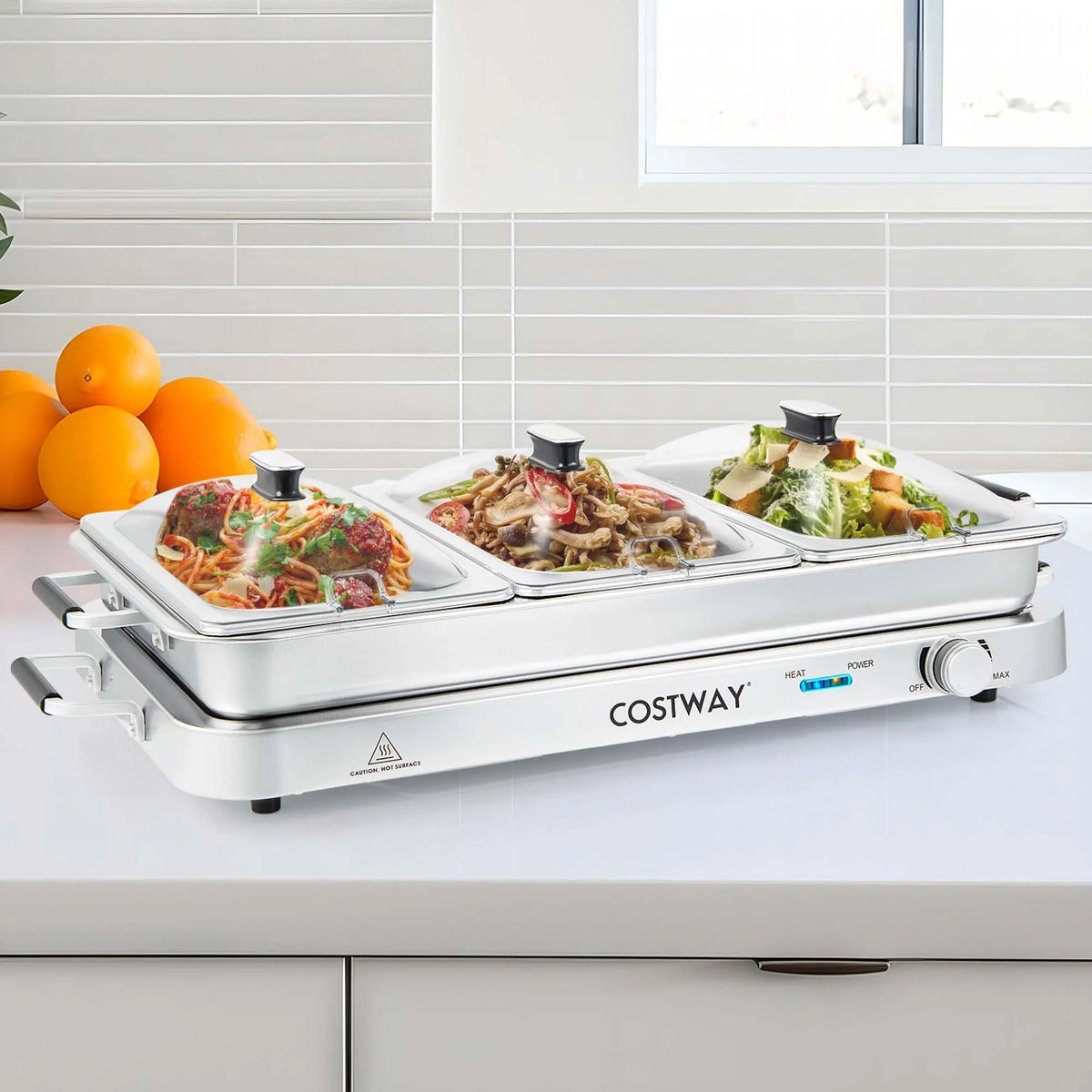 Costway Food Warmer Buffet Server 450W Stainless Steel Electric Warming Tray for Parties
