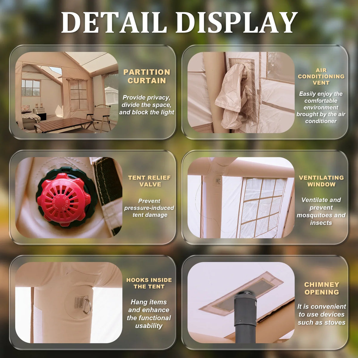 9.8' x 7' Inflatable Camping Tent,4 Season Blow up Tents for Camping, 4-6 Person Inflatable Tent with Stove Jack,Air Tents,Glamping Tent,Waterproof Luxury House with Mesh Window