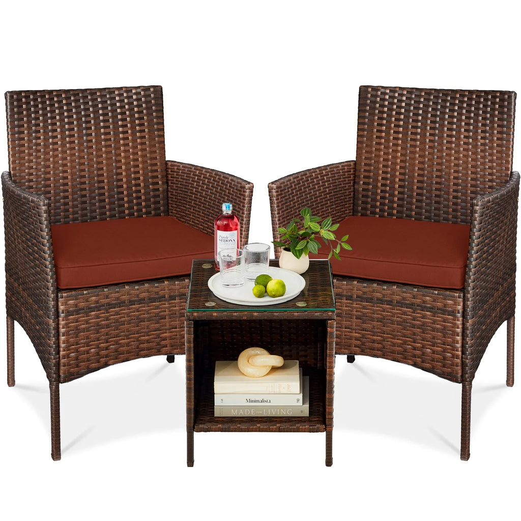 Best Choice Products 3-Piece Outdoor Wicker Conversation Patio Bistro Set, w/ 2 Chairs, Table - Gray/Navy