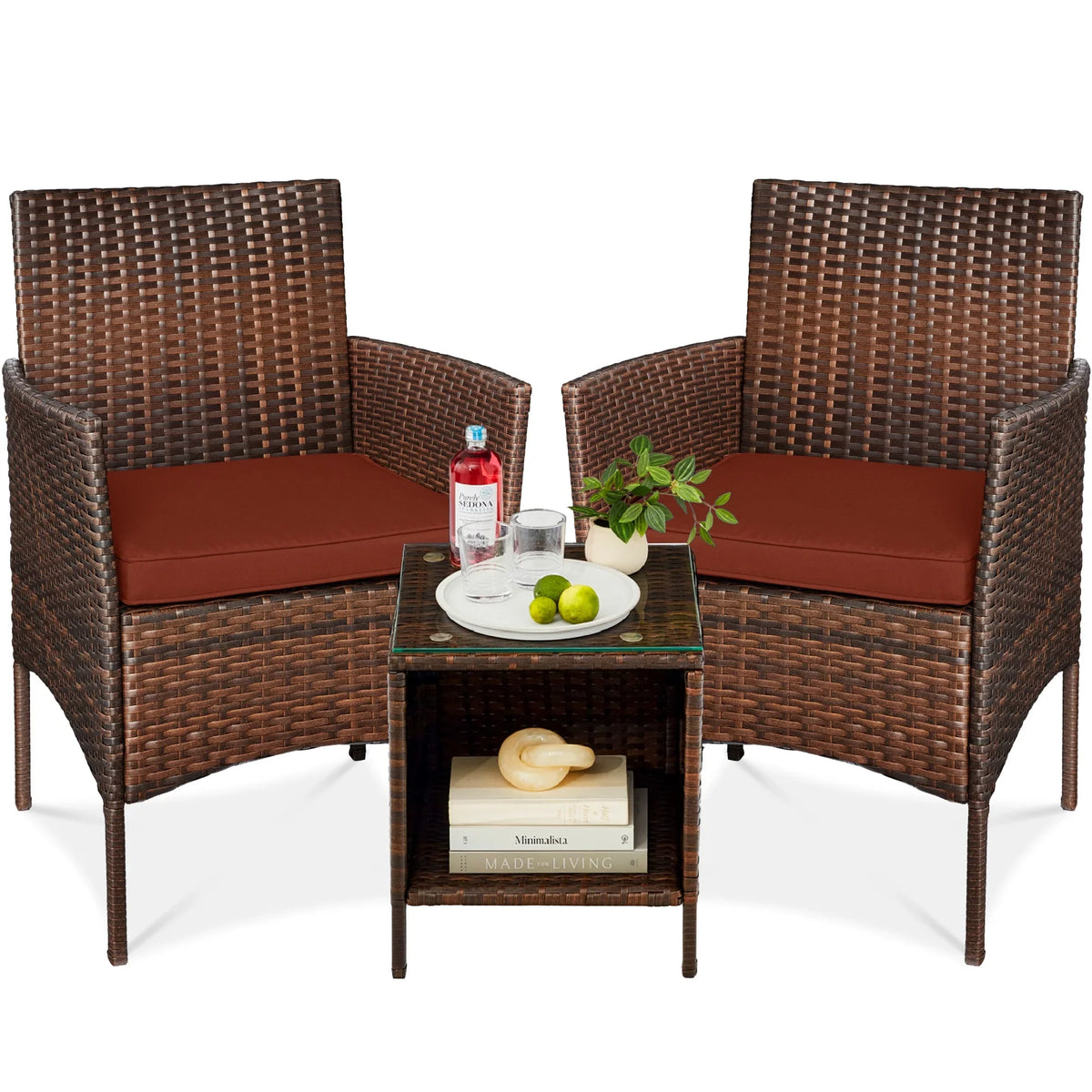 Best Choice Products 3-Piece Outdoor Wicker Conversation Patio Bistro Set, w/ 2 Chairs, Table - Gray/Navy