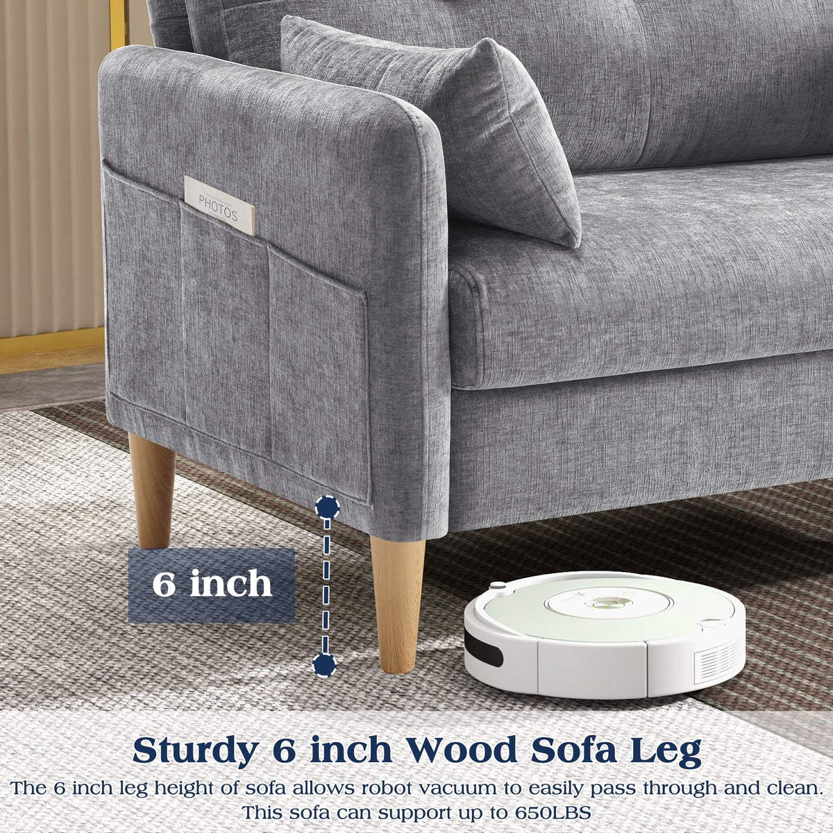 BedLuxury 47'' Wide LoveSeat, 2-seat Chenille sofa with 2 Pillows for Living Room and Small Spaces, Dark Grey