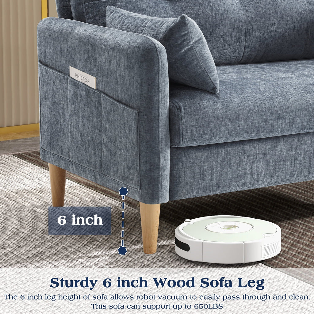 BedLuxury 47'' Wide LoveSeat, 2-seat Chenille sofa with 2 Pillows for Living Room and Small Spaces, Dark Grey