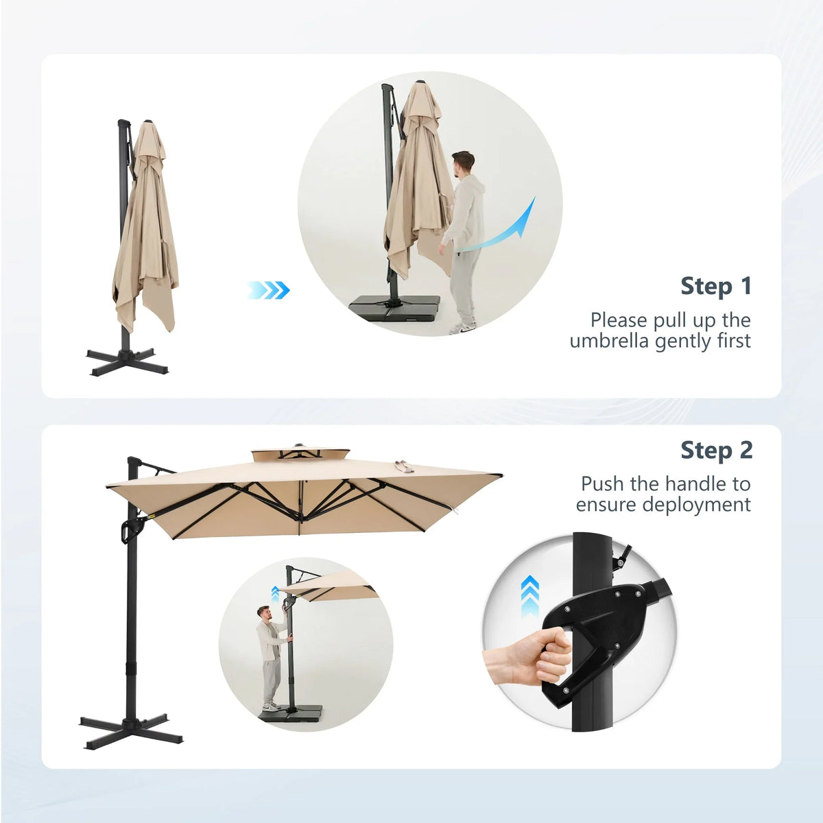Alpha Joy 12x9ft Outdoor Patio Umbrella Large Rectangle Offset Cantilever Double Umbrella with 360°Rotation, Beige