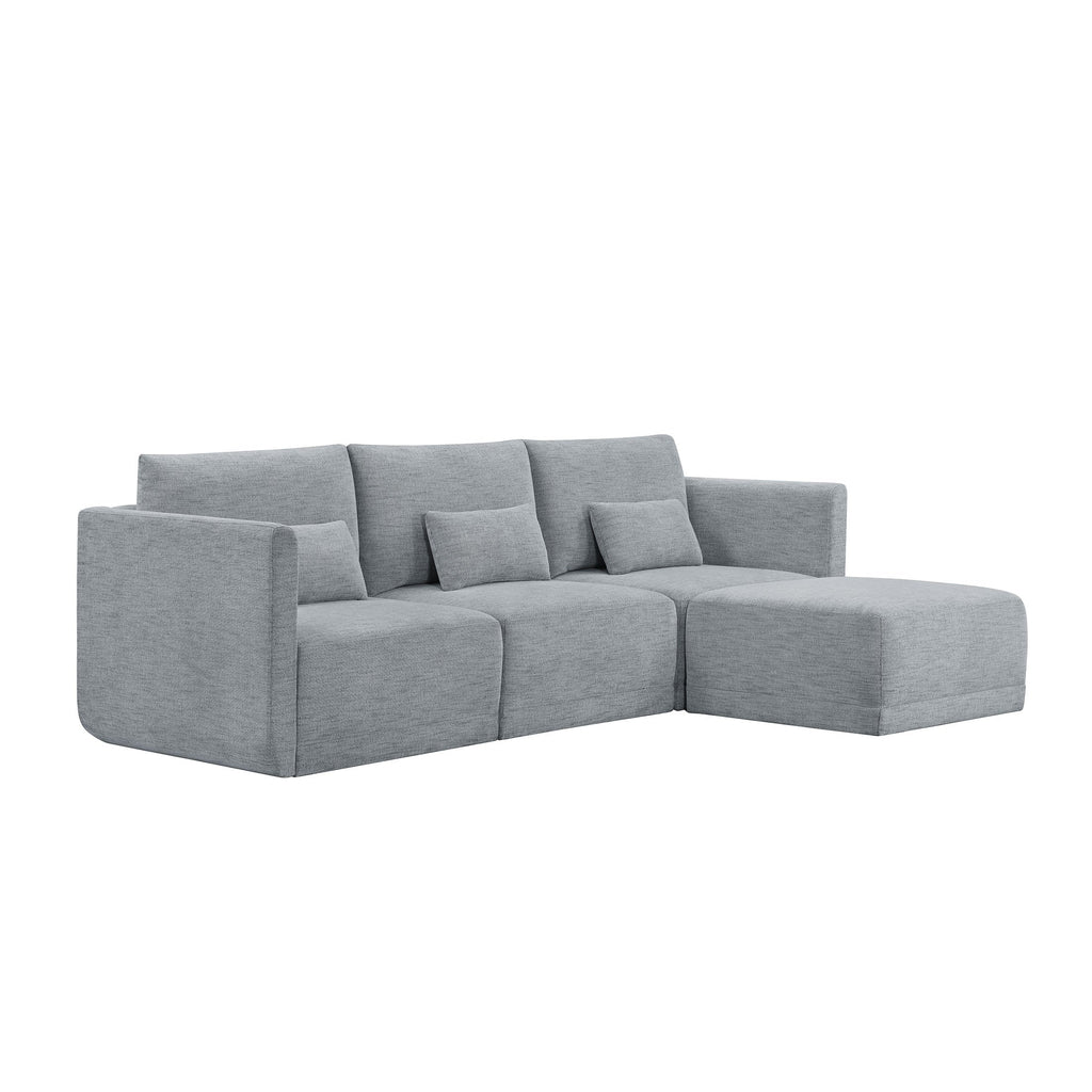 Beautiful Drew Modular Sectional Sofa with Ottoman by Drew Barrymore, Gray Fabric
