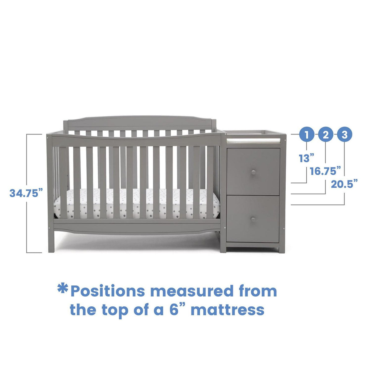 Delta Children Mason 6-in-1 Convertible Crib and Changer. Gray