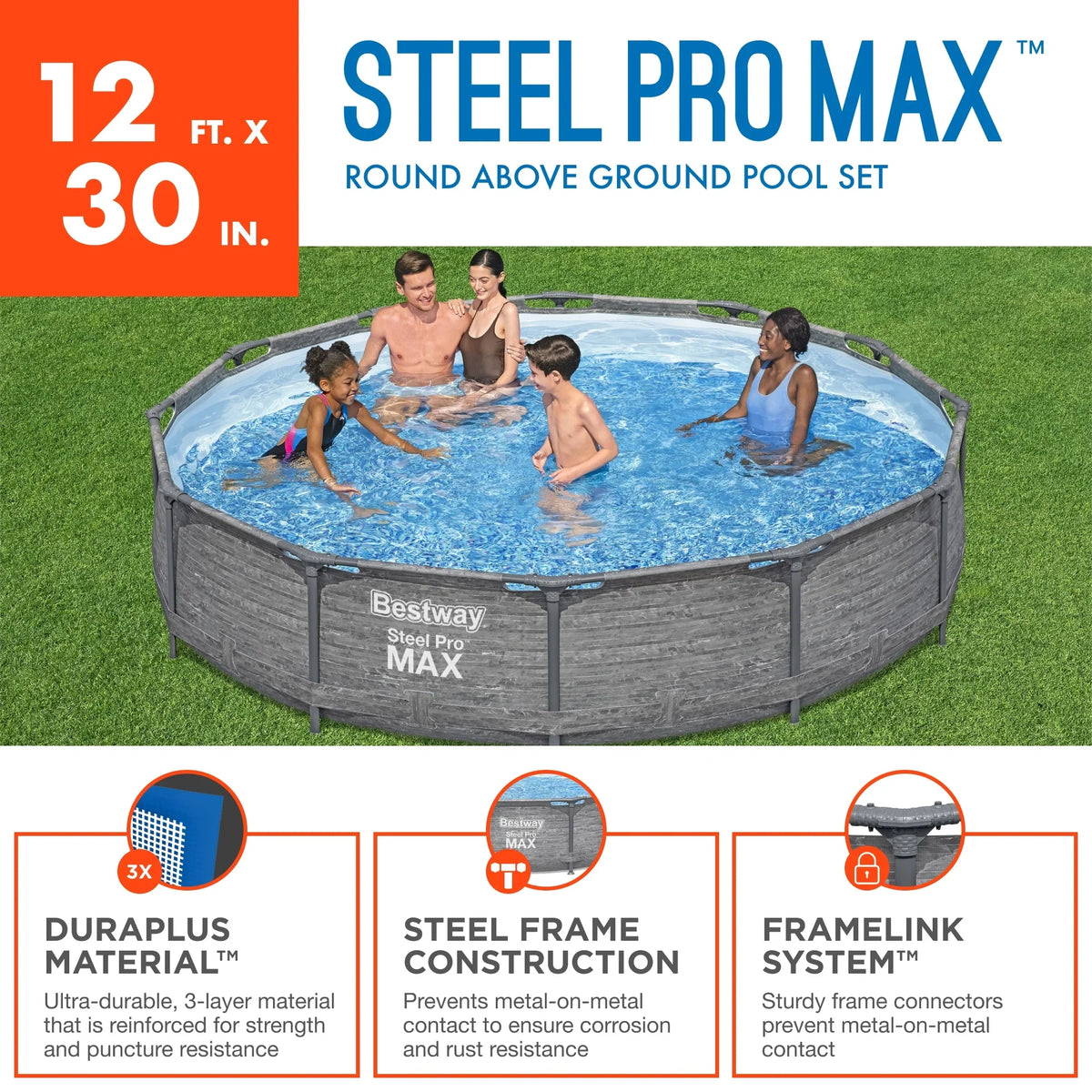 Bestway Steel Pro MAX 12' x 30" Above Ground Outdoor Swimming Pool Set