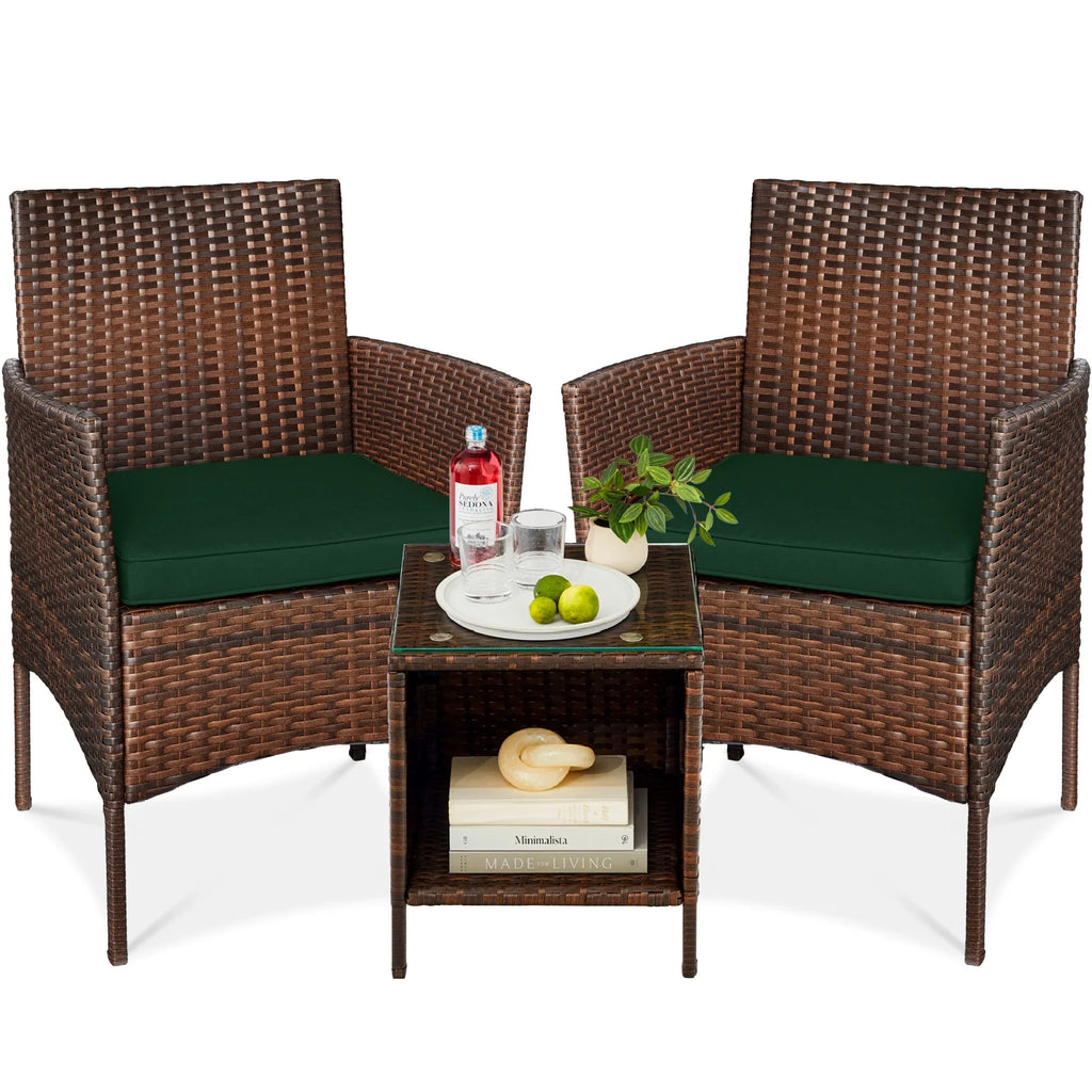 Best Choice Products 3-Piece Outdoor Wicker Conversation Patio Bistro Set, w/ 2 Chairs, Table - Gray/Navy