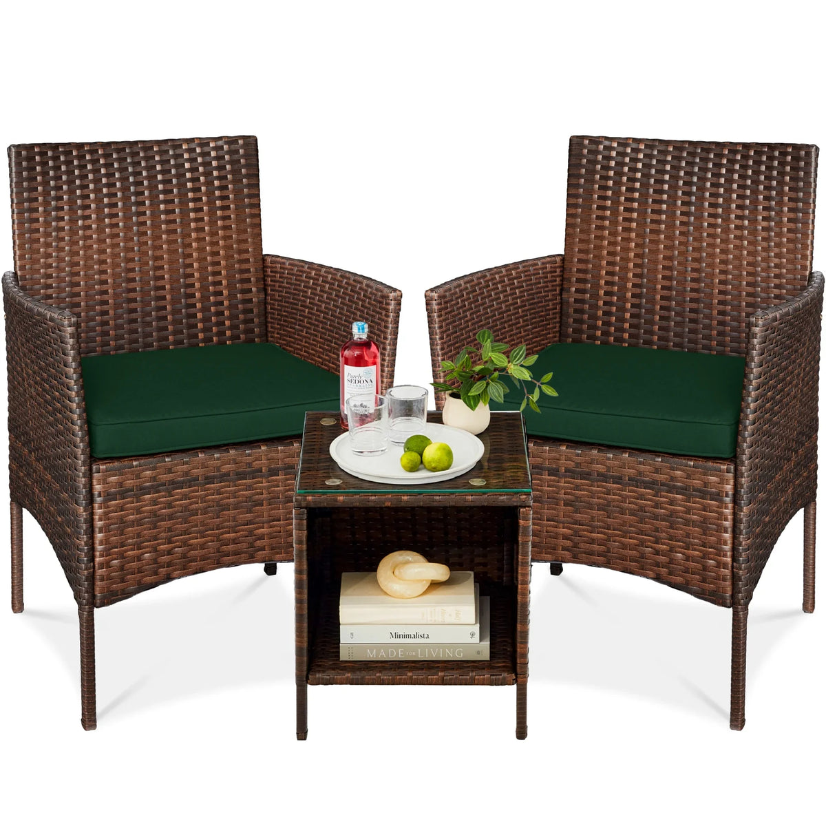 Best Choice Products 3-Piece Outdoor Wicker Conversation Patio Bistro Set, w/ 2 Chairs, Table - Gray/Navy