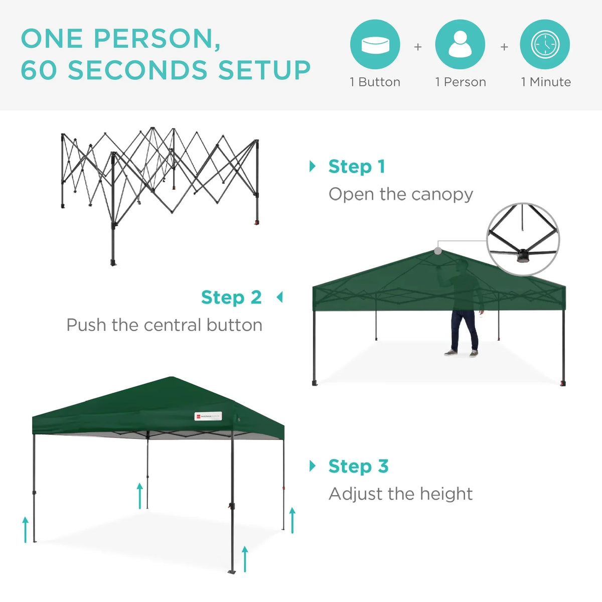 Best Choice Products 12x12ft Easy Setup Pop Up Canopy w/ 1-Button Setup, Wheeled Case, 4 Weight Bags - Navy Blue