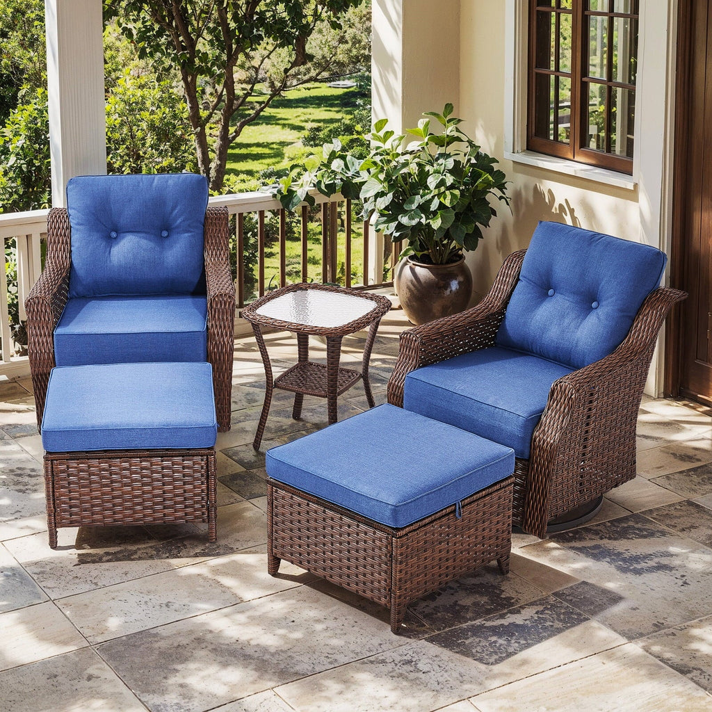 Bellefurn Outdoor Patio Furniture Set with Fire Pit and Swivel Rocker Chair,High-Back Wicker Outdoor Conversation Sets with 3 Seater Couch and Side Table Set for Porch,Deck,Garden