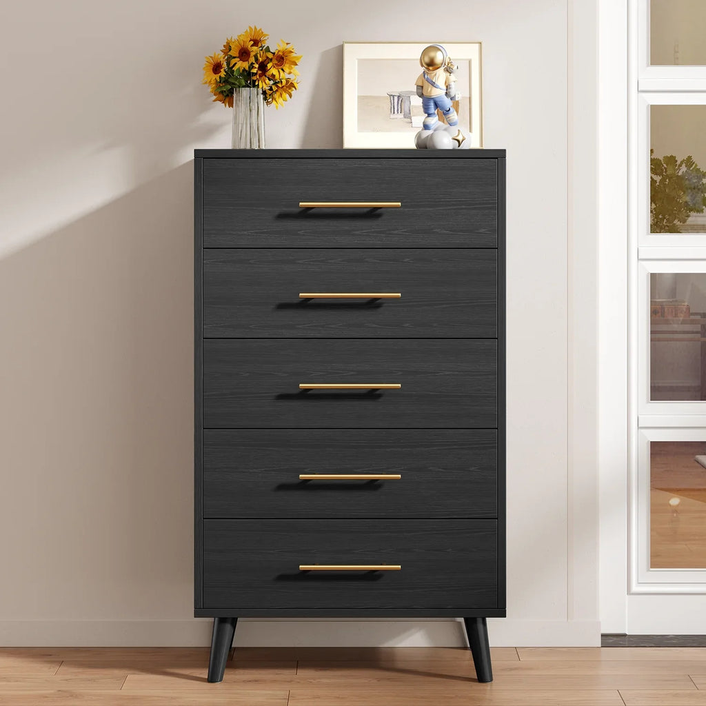 Bedroom Set - Includes Full Size Bed Frame (Dark Gray), Nightstands, 5-Drawer Dresser & Double Wide 6-Drawer Dresser - Modern Storage Solution for Stylish Home Decor, Black