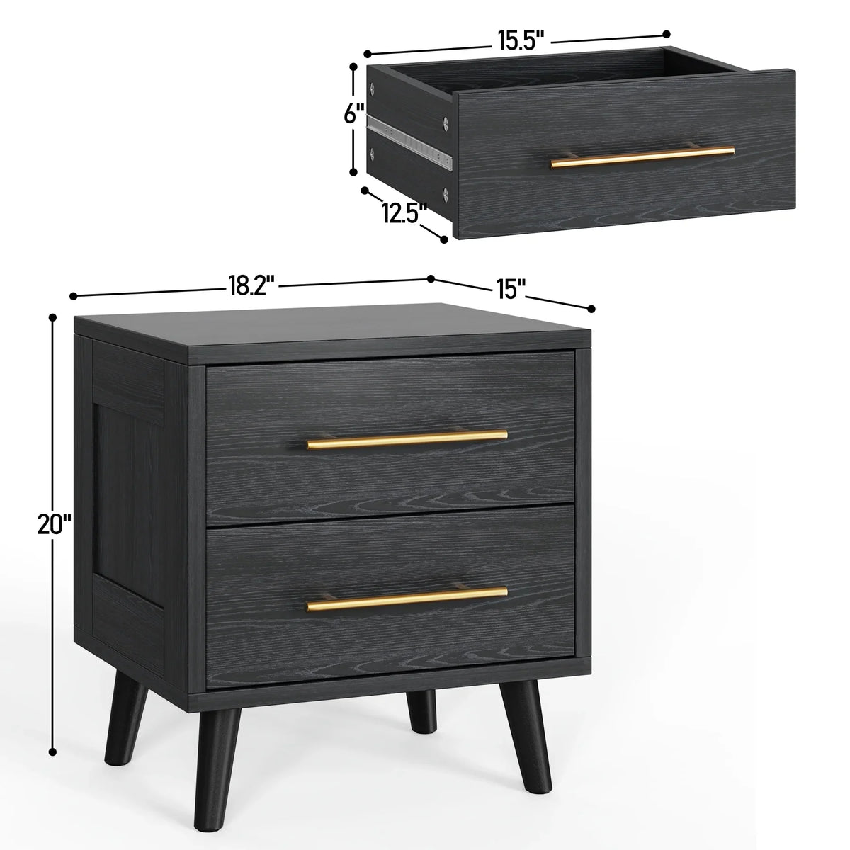 Bedroom Set - Includes Full Size Bed Frame (Dark Gray), Nightstands, 5-Drawer Dresser & Double Wide 6-Drawer Dresser - Modern Storage Solution for Stylish Home Decor, Black