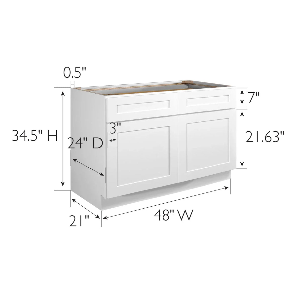 Design House Brookings Ready to Assemble Wood Shaker 2-Door and 2-Drawer Kitchen Base Cabinet (48 x 34.5 x 24), Sherwin Williams? White