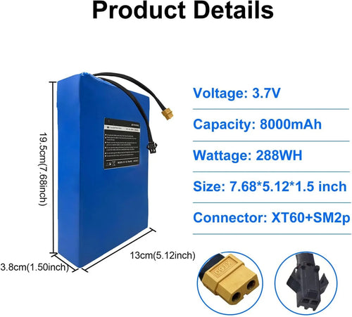 36V 8Ah Electric Scooter Battery Compatible for Phantomgogo R1 Electric Scooters 36V Electric Scooter Replacement Battery 288Wh Li-ion Power Batteries, Size: 7.68 * 5.2 * 1.50 inch