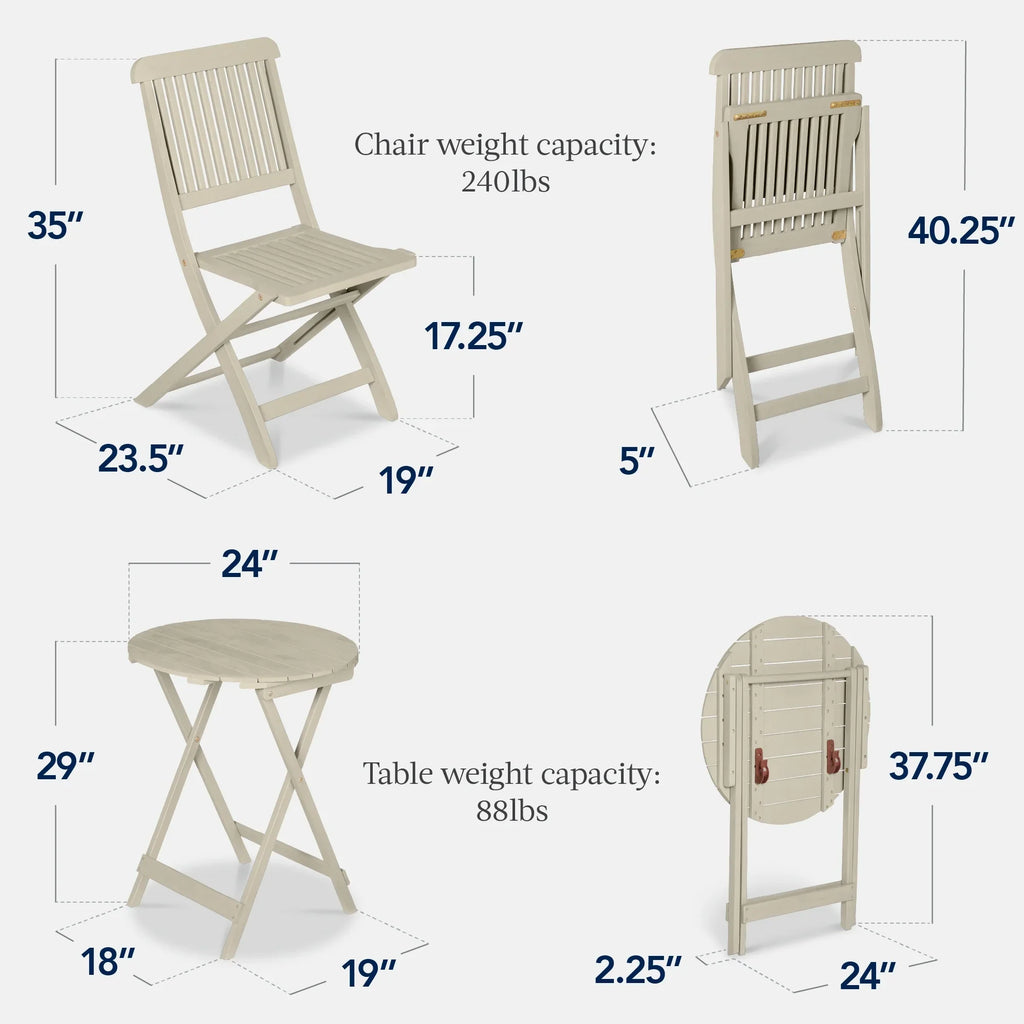 Best Choice Products 3-Piece Acacia Wood Bistro Set, Folding Patio Furniture w/ 2 Chairs, Table - Natural