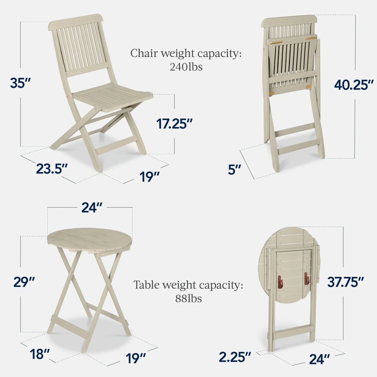 Best Choice Products 3-Piece Acacia Wood Bistro Set, Folding Patio Furniture w/ 2 Chairs, Table - Natural