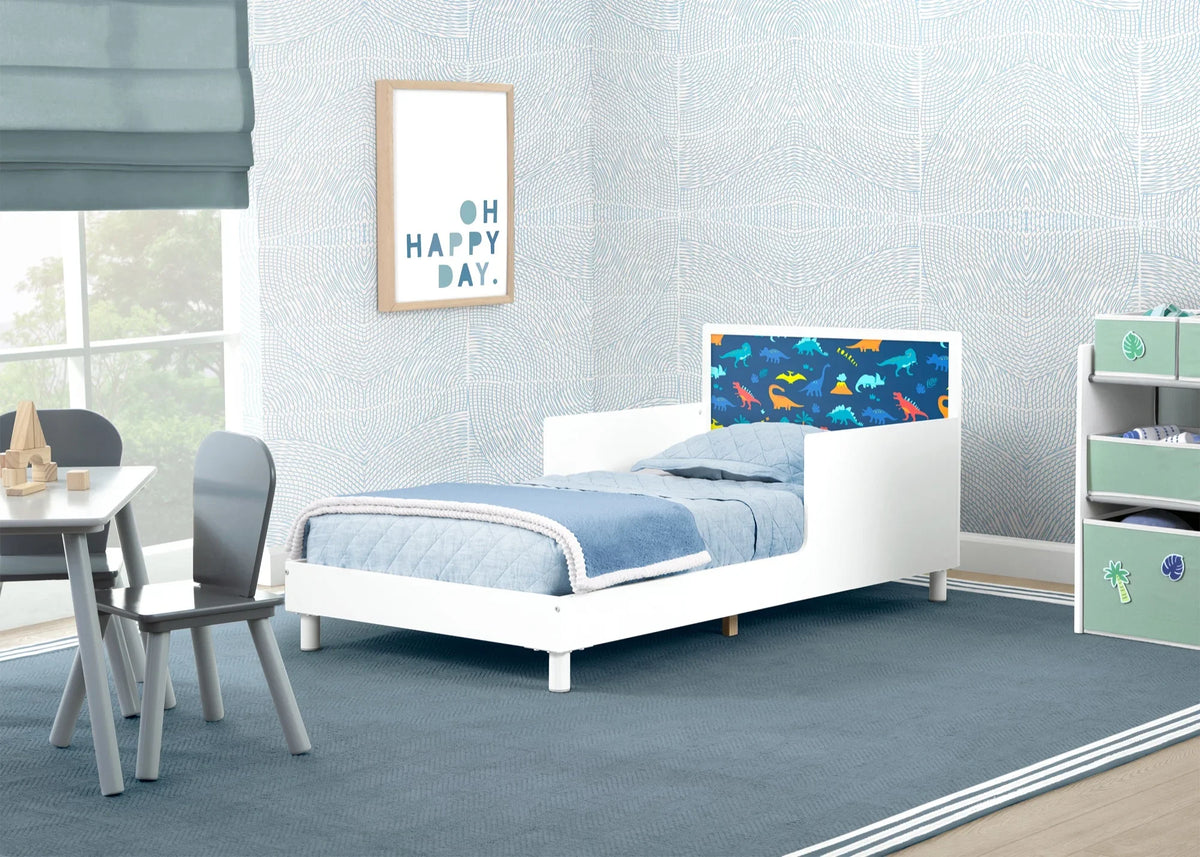 Delta Children Dreamer Toddler Bed (Choose from Dinosaur or Rainbow Headboard Stickers), Bianca White