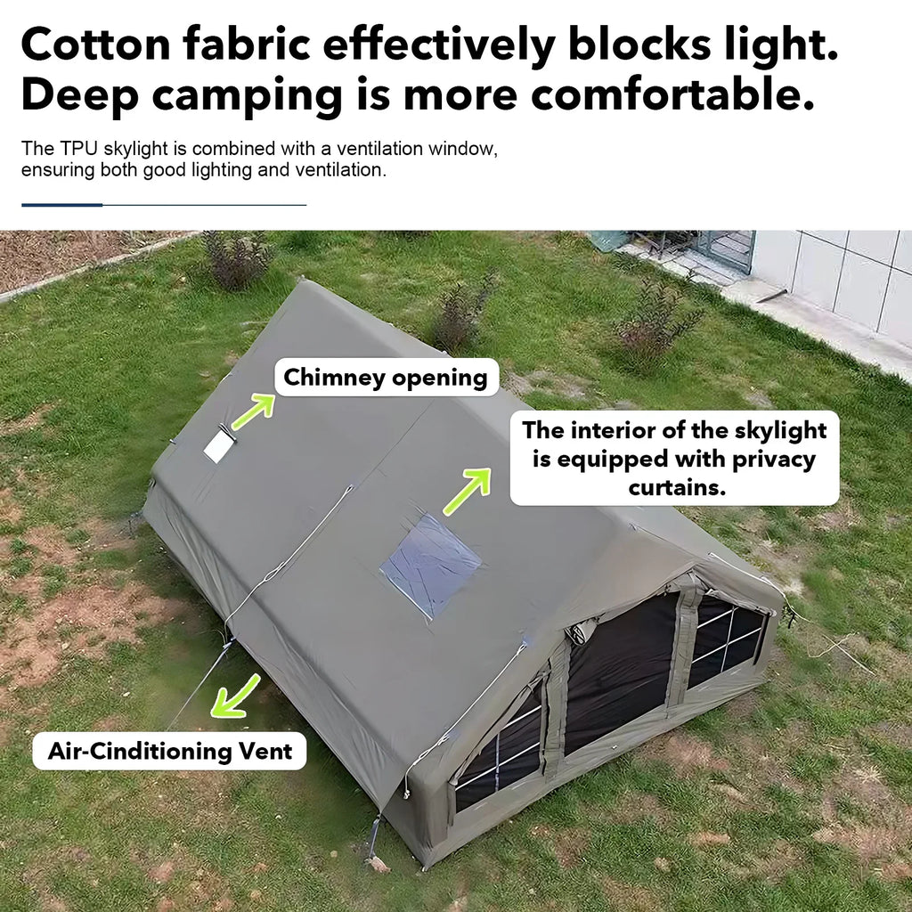 9.8' x 7' Inflatable Camping Tent,4 Season Blow up Tents for Camping, 4-6 Person Inflatable Tent with Stove Jack,Air Tents,Glamping Tent,Waterproof Luxury House with Mesh Window