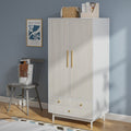 Armoire Wardrobe Closet, Closet Wardrobe Cabinet with Drawers and Hanging Rail for Bedroom, White