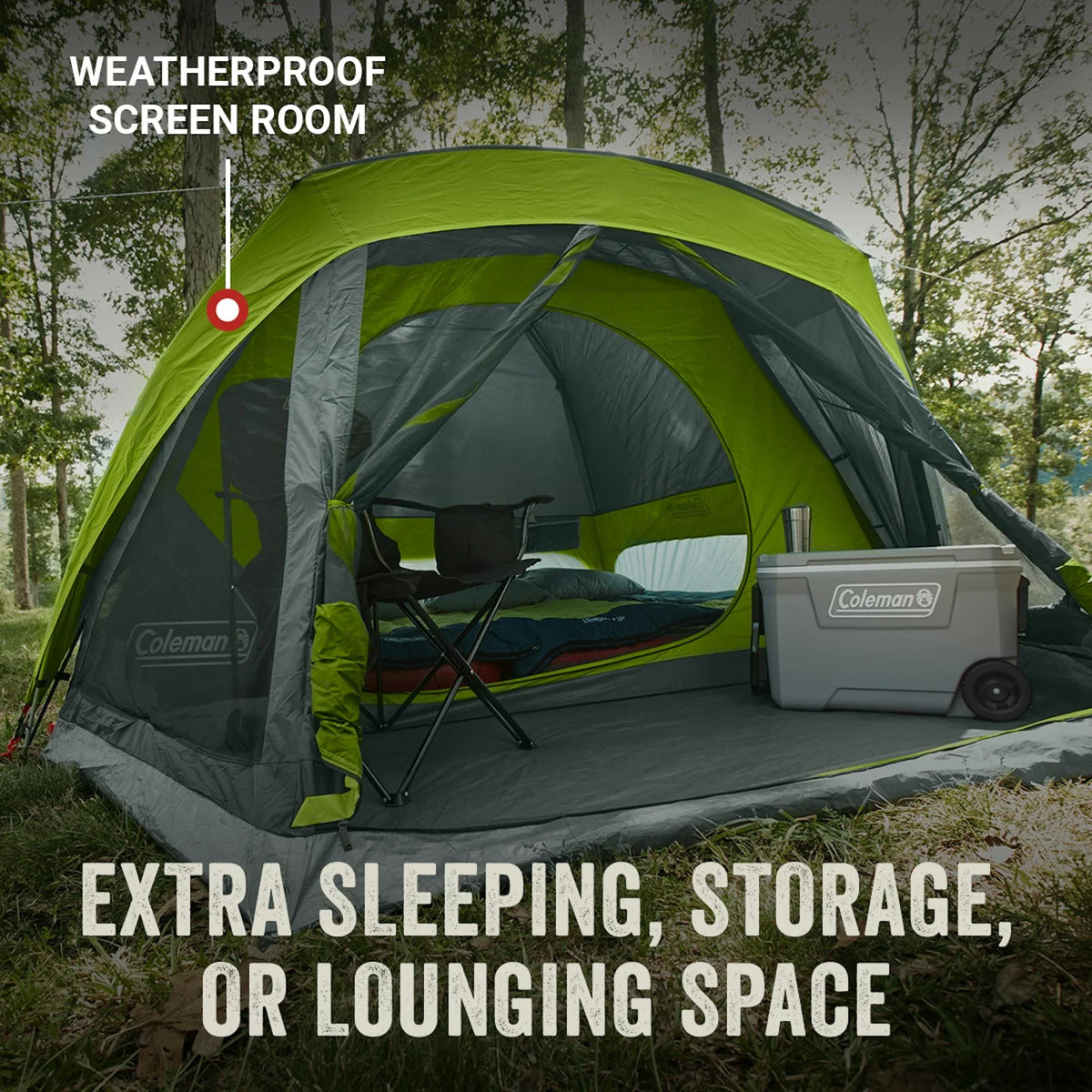 Coleman Skydome? 4-Person Camping Tent with Screen Room, Rock Grey