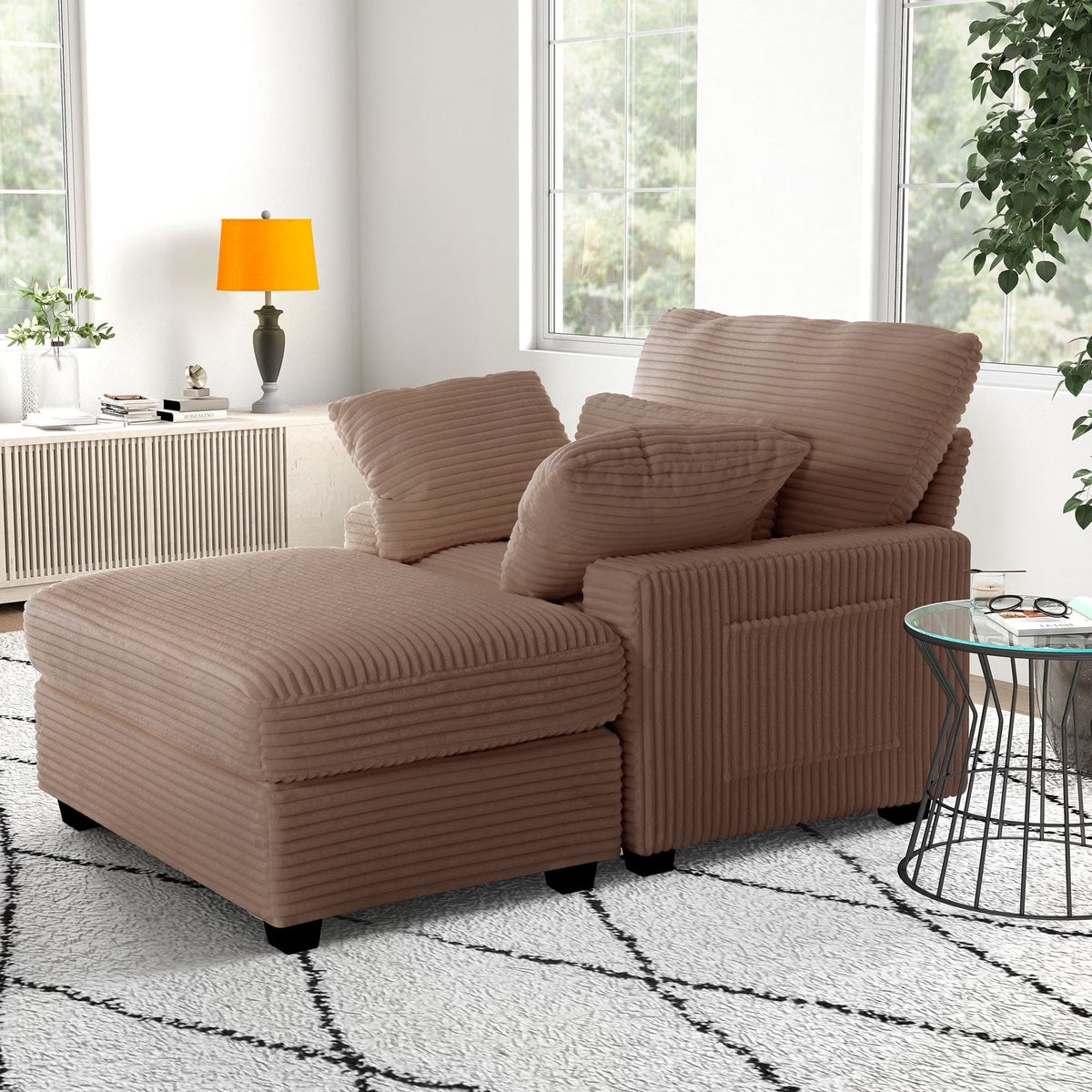 BedLuxury Oversized Accent Chair with Ottoman for Living Room,  Single Sleeper Sofa Armchair with 3 Pillows, Lounge Sofa Bed, Green