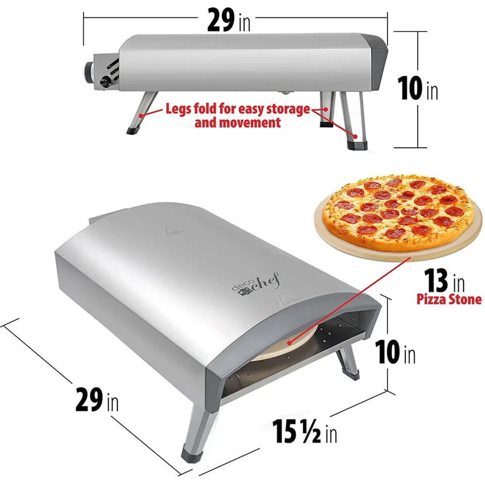 Deco Chef Outdoor Gas Pizza Oven, Portable Collapsible Design, Hassle-Free Self-Rotating Baking Stone, Accessories, Stainless Steel - (Open Box)